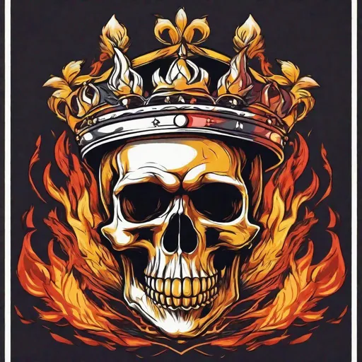 Prompt: Flaming skull wearing a crown, anime style, flag