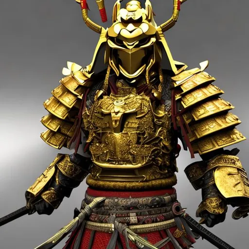 Prompt: Samurai with golden armor 