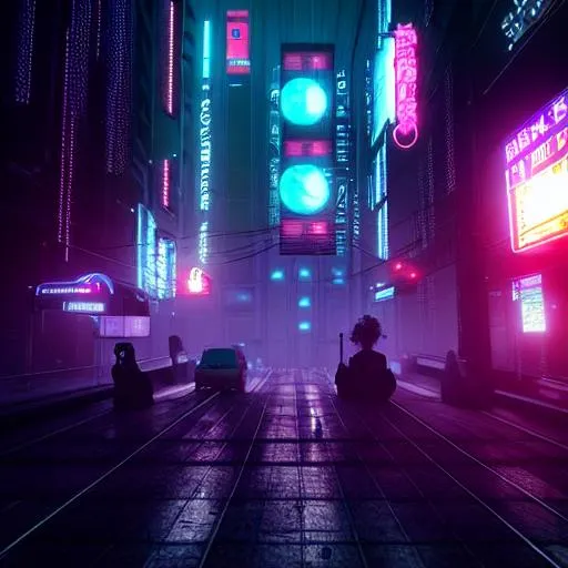 Realistic emotional night in a cyberpunk city