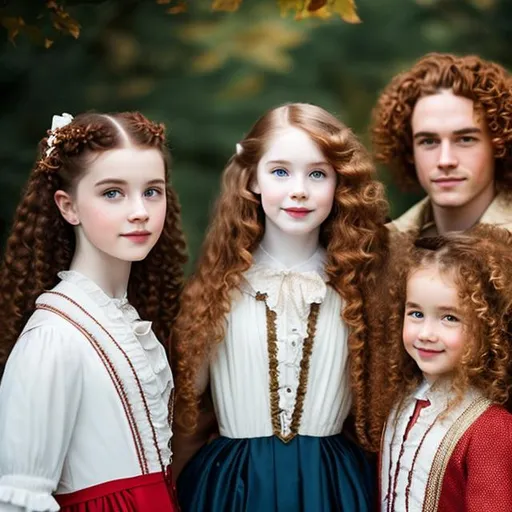 Prompt: Brown hair men with pale skin,and little girl, red curly hair,18th century aesthetic