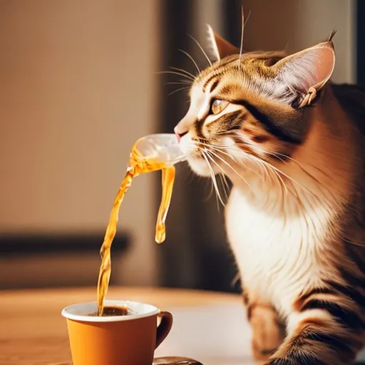 Prompt: A cat drinking coffee