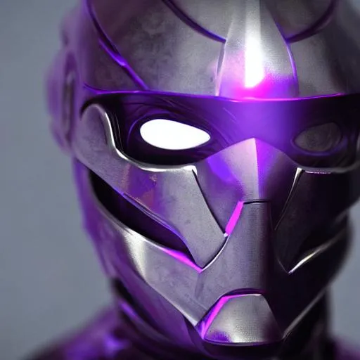 Prompt: high res, upscale, sci-fi, futuristic, villain, robot, dark, black, purple, sword, mask