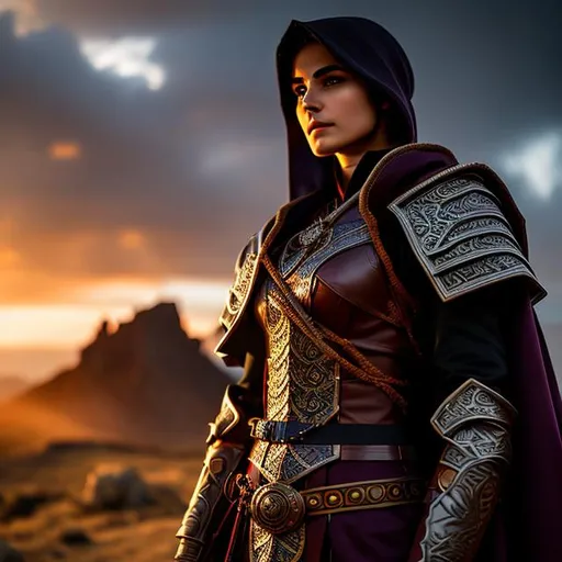 Prompt: Create a photograph of a Mage from the Pathfinder game, leather armor,  extremely detailed environment, detailed background, intricate, detailed skin, natural colors , professionally color graded, photo realism, 8k, moody lighting, david tenant