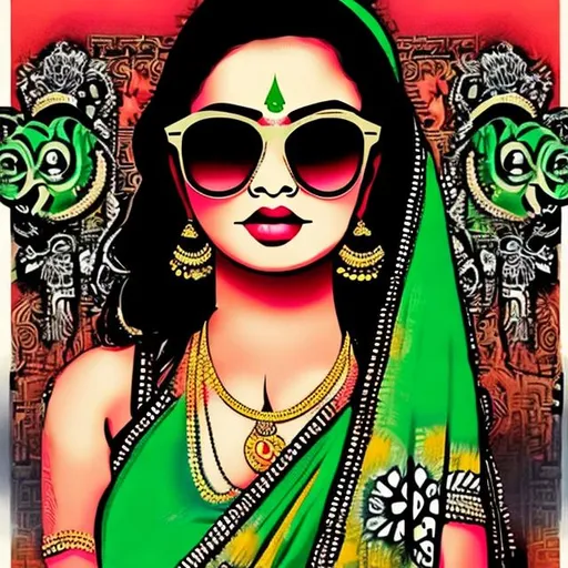 Prompt: Text: I am from bangladesh bitch
Art: bangladeshi girl wearing saree and sunglasses