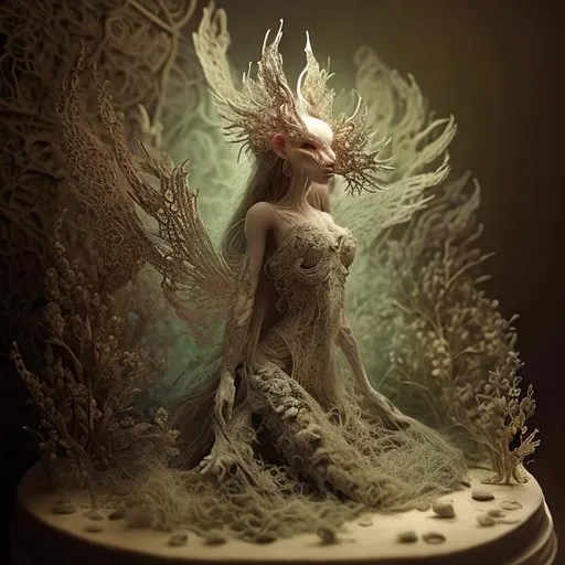 Prompt: needle-felted fantasy figures, woman, intricate details, insane details, volumetric lighting