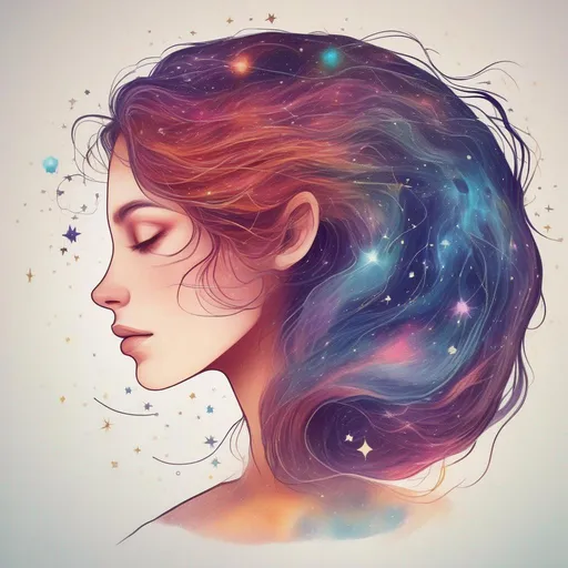 Prompt: Colorful and beautiful Persephone with hair that is made out of the stars and constellations