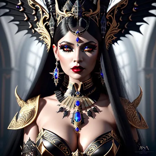 Prompt: 3/4 portrait view, Insanely detailed photograph of an elaborate and enigmatic "ethereal Vampire queen Akasha ", realistic, cinematic, intricate and hyperdetailed, black hair, black filigree,  fantasy art, album cover art, volcano, 3D soft lighting, beautiful woman, long white hair, midnight, human like features, fire
