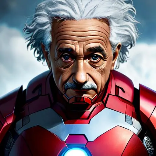 Prompt: Albert Einstein as Iron man, mask off, extremely, detailed environment, detailed background, intricate, detailed skin, natural colors , professionally color graded, photorealism, 8k, moody lighting.