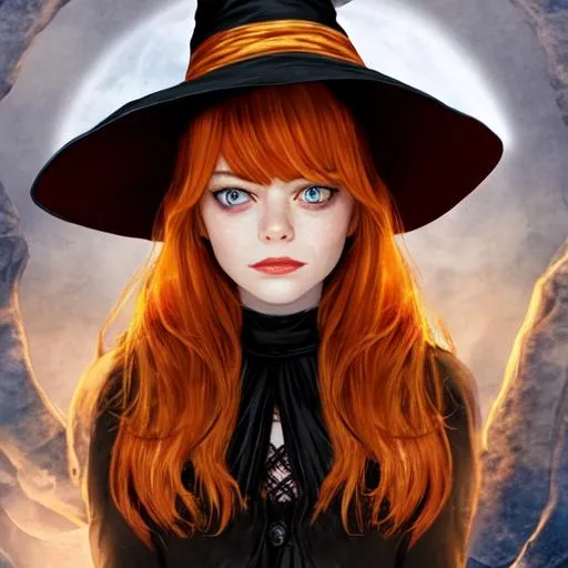 Prompt: emma stone as a witch, age 30