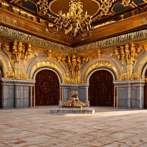 Prompt: baroque inspired Congolese architecture with precolonial congolese art inspiration and Congolese minerals, volumetric natural light, ultra realistic, vray,  hd