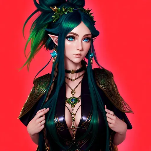 Prompt: female, starry form, druid, fey wild, elf, green hair, middle hair length, dreamy blue eyes, teenage, druid, FULL BODY Portrait of {goddess}, perfect composition, hyper-realistic, super detailed, 8k, high quality, trending art, trending on art station, sharp focus, studio photo, intricate details, highly detailed, leather clothing,  perfect composition, full height, full body focus, excited, symmetrical, perfect composition, front, epic Instagram, hyperdetailed intricately detailed, unreal engine,