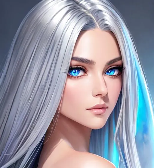 Prompt: 
All: Full-body detailed watercolor masterpiece, high resolution, fully rendered, quality upscaled image, perfect composition, detailed unique pose, anatomically correct, accurate bodily proportions, stylized, 2D, digital painting.
Hair: Detailed very straight shining silver blond hair.
Face: Detailed shining symmetrical narrow eyes with white sclera plus cerulean blue irises plus medium round black pupils at half opacity plush top half of iris covered by ultra-dark shadows plus stylized fan-shaped eyelashes, long face plus rosy red cheeks plus detailed accurate mature adult facial proportions, bridge of nose is represented by a line, upper lip represented by shading plus lower lip visible plus plump lips plus matte crimson lips.
Body: Detailed accurate mature adult bodily proportions plus pear body type.
Skin: Detailed complex smooth soft extremely fair skin.
Wearing: Color palette of clothing is lavender plus cerulean blue plus silver plus beige, complex detailed large quilted jacket plus trendy blouse, plus large hot shorts plus heeled knee boots plus shining tassel earrings. 
Holding: A medium-sized quilted leather handbag, color palette of handbag is lavender and silver.
Location: A bustling 2D park at dawn.
