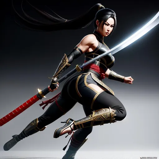 Prompt: Full body capture of Katana from mortal kombat, perfect composition, hyperrealistic, super detailed, 8k, high quality, trending art, trending on artstation, sharp focus, studio photo, intricate details, highly detailed, by greg rutkowski
