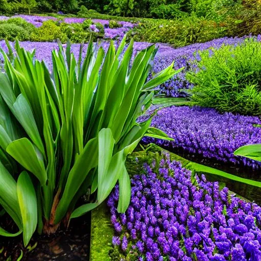 Prompt: Hyacinth - hyacinthus  upside reflectec in a falling waterfall, impressionist