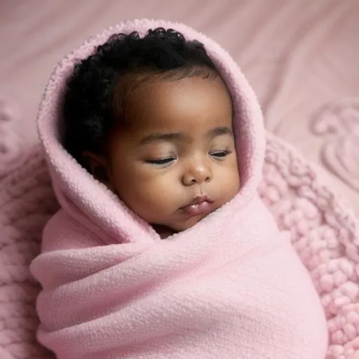 Prompt: black Baby girl, pastel colors in blanket pink