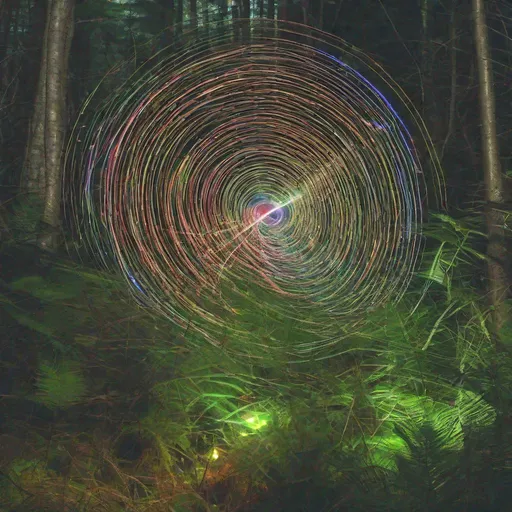 Prompt: swirling lasers in the maine jungle