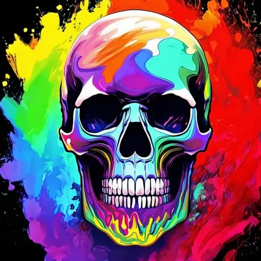 Prompt: Detailed skull image for YouTube avatar with lots of color melting


