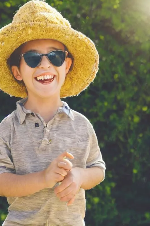 Prompt: A sunny day  boy happy smile 
