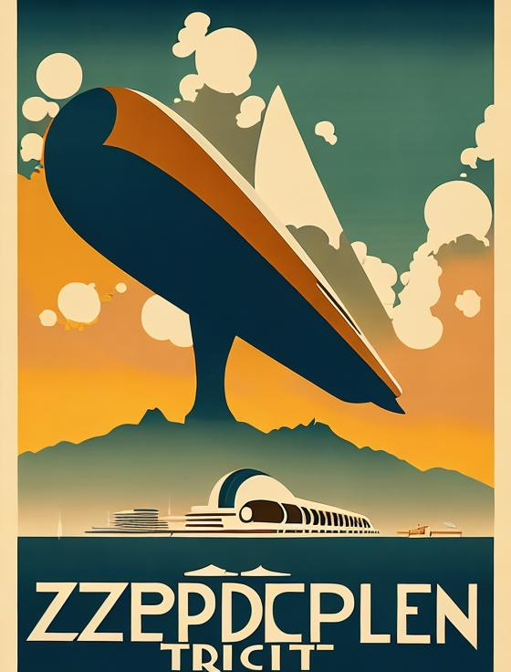 Art deco green zeppelin poster 2025 for sale