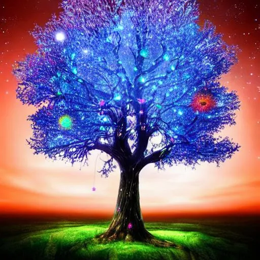 Prompt: Enchanting breathtaking tree of life with radiant vibrant shades of blue majestic branches reaching towards the sky and deep roots connecting with the earth, Swirling constellations, celestial bodies, and ethereal energy emanating from the tree, creating an awe-inspiring atmosphere luminous mesmerizing magical tree embodies the essence of life and the universe 3d vibrant