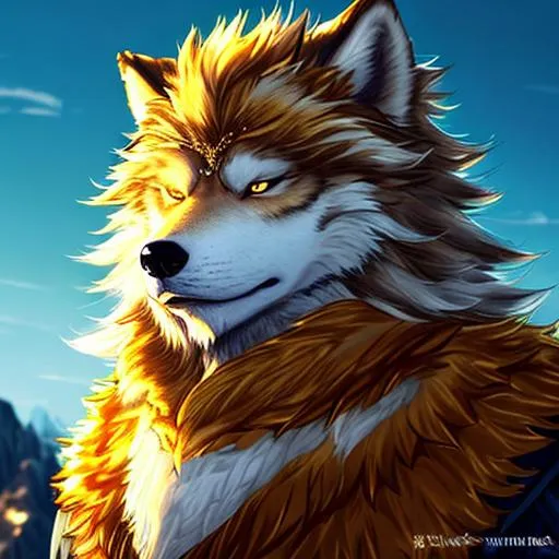 Prompt: Observe in awe the breathtaking opus of an exquisite and aweinspiring creature  a male anthropomorphic dire wolf fursona  emanating the essence of youthfulness and entrancing charisma amidst a backdrop of the most resplendent and luxuriantly golden fur further complemented by a vibrant and lively layer of fuzz coating a delicately refined and strikingly bronzed mullet not to mention the added grandeur of a formidably stunning silver tail unfurled with utmost majesty and grace all of these stunning features enhanced by the distinguished and regal attire of the most majestic and fantastical steampunk clothing harmoniously set within the charm and enchantment of a truly captivating Victorian setting