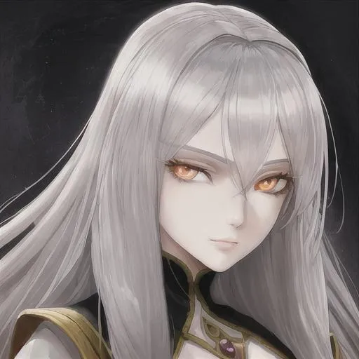 Prompt: portrait of a beautiful woman with wolf eyes, long silver hair and Medieval clothes, anime  