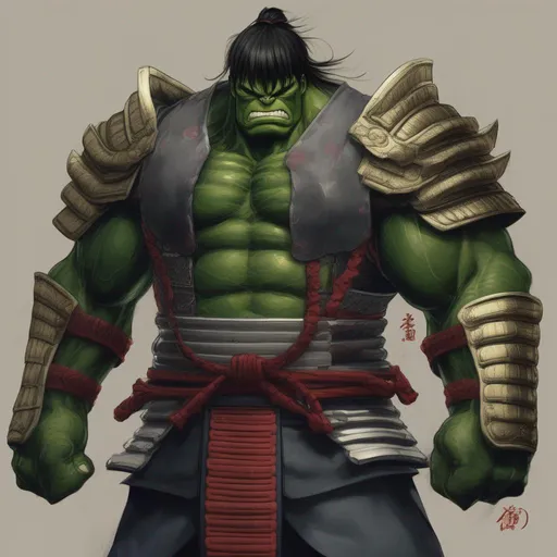 Prompt: Samurai  armor Hulk anime artstyle