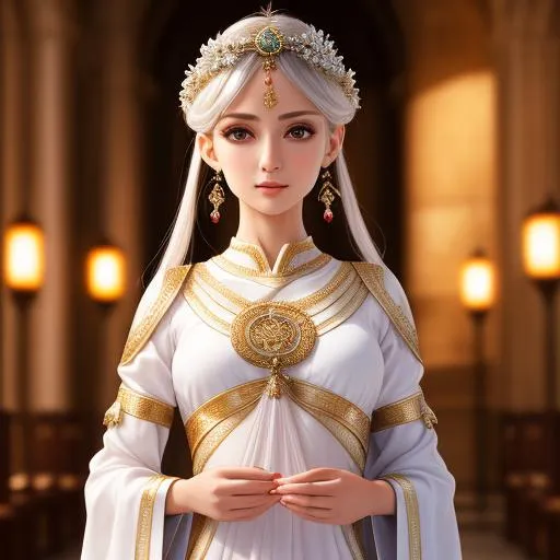 Prompt: Realistic, insanely beautiful Greek Goddess, thin_short_small_ears, Highly Detailed body, smooth, wine_long_sleeved_Furisode, entire body shown, random silver hair, circlet, full body, cinematic, 64K, UHD,