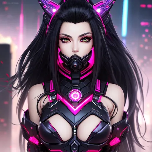 Prompt: 19 years old, cyberqueen, long hair black, red cyberlox, cyber dust mask, Heterochromia eyes, bare shoulder, ethereal, highly detailed, highly and detailed background, apocalyptic city background, UHD, 128K, quality, trending on artstation, big eyes, artgerm, highest quality stylized character concept masterpiece, award winning digital 3d, hyper-realistic, intricate, 128K, UHD, HDR, image of a gorgeous, beautiful, dirty, highly detailed face, hyper-realistic facial features, cinematic 3D volumetric