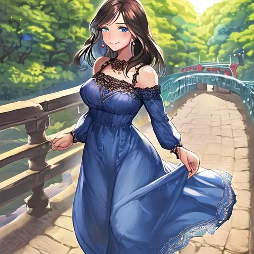 anime girl in a dress with brown hair