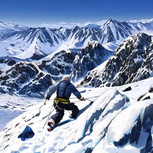 Prompt: mountain,snow,rock climbing,man