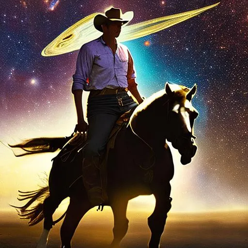 Prompt: Cowboy riding a horse in space 