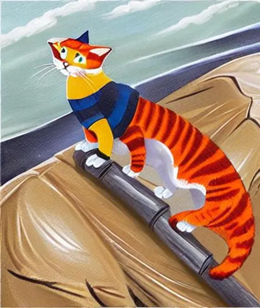 Prompt: A indoor rock climbing cartoon orange Manx cat