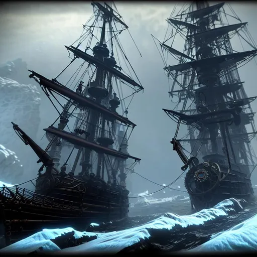 Prompt: steampunk ship frostpunk  8k HDDR