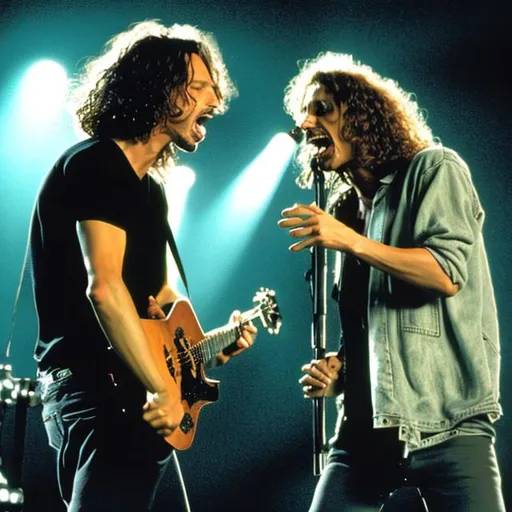 Prompt: Chris Cornell singing to Layne Staley