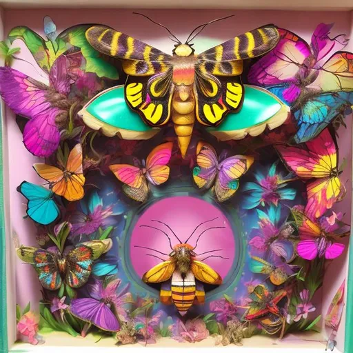 Prompt: Lisa frank style moth life cycle diorama