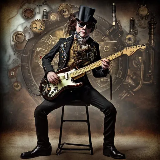 Prompt: A steampunk man playing a stratocaster