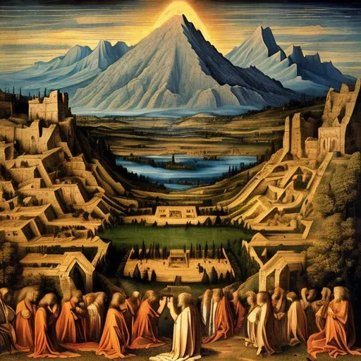 Prompt: yhwh tetragrammation in renaissance style landscape painting