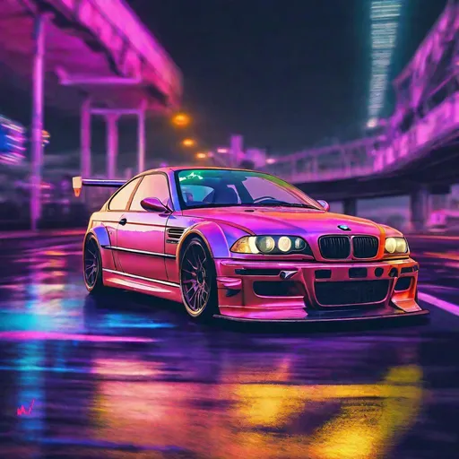 Prompt: 2001 BMW M3 E46 GTR, synthwave, aesthetic cyberpunk, miami, highway, dusk, neon lights, coastal highway, dusk, neon lights, coastal highway, sunset, drift, nurburgring, water on the road, blade runner, 64k, watercolor, macro sharp focus, 8, hyper realistic, cinematic, highly detailed, photoraelistic, clean, formula drift