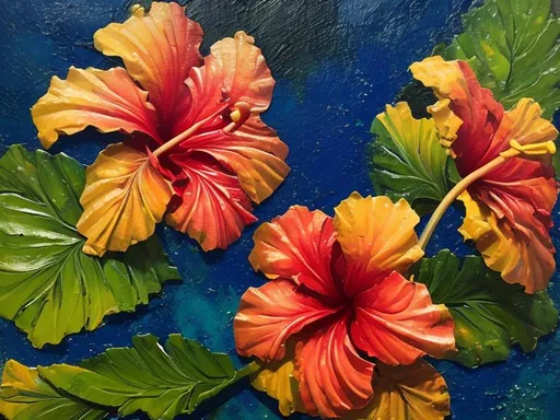 Prompt: Hawaiian Hibiscus, thick oil impasto