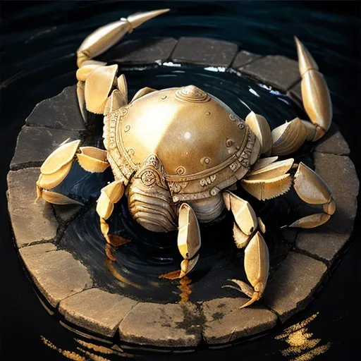 Prompt: Mesopotamia, celestial, crab in water, ancient Greek,