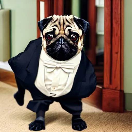 Prompt: jacked pug in tuxedo