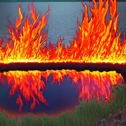 Lake of fire, Fire Lake , burning water , flames OpenArt