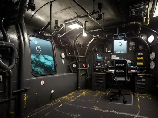 Prompt: Dark Government office on submarine