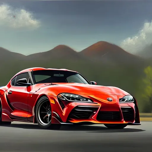 Prompt: High resolution, hyper realistic, painting of low rider Toyota Supra 