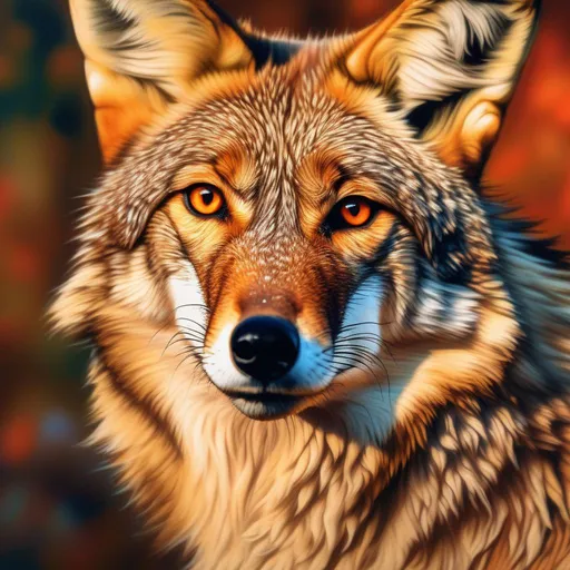 Prompt: (coyote), realistic, photograph, epic oil painting, (hyper real), furry, (hyper detailed), extremely beautiful, (on back), gleaming burnt sienna eyes, red eyes, white chin, UHD, studio lighting, best quality, professional, photorealism, masterpiece, ray tracing, 8k eyes, 8k, highly detailed, highly detailed fur, hyper realistic thick fur, (high quality fur), fluffy, fuzzy, close up, rear view, hyper detailed eyes, perfect composition, ray tracing, masterpiece, trending, instagram, artstation, deviantart, best art, best photograph, unreal engine, high octane, cute, adorable smile, lying on back, flipped on back, lazy, peaceful, (highly detailed background), cliffside, overlooking river, overlooking abandoned town, overgrown with nature, vivid, vibrant, intricate facial detail, incredibly sharp detailed eyes, incredibly realistic fur, concept art, anne stokes, yuino chiri, character reveal, extremely detailed fur, sapphire sky, complementary colors, golden ratio, rich shading, vivid colors, high saturation colors, nintendo, pokemon, silver light beams