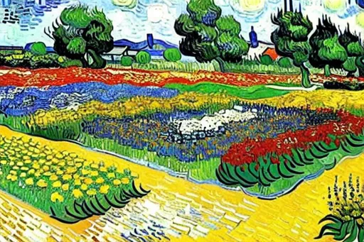 Prompt: Flower garden. Summer. Van Gogh style