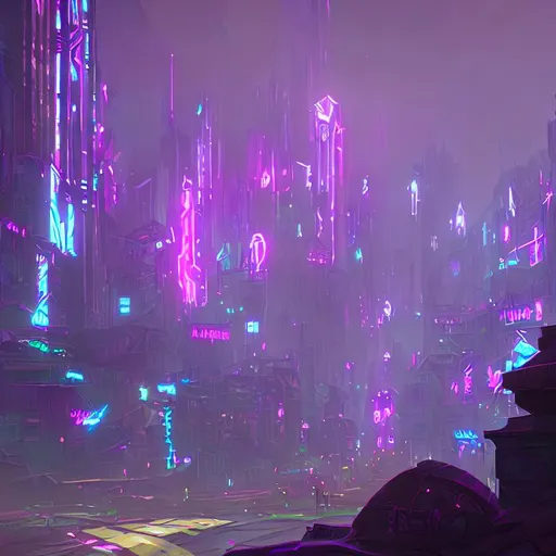 Prompt: Purple neon city