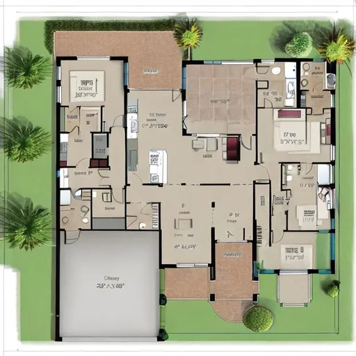 Prompt: A floor plan for a 3 bedroom bungalow with dimensions 