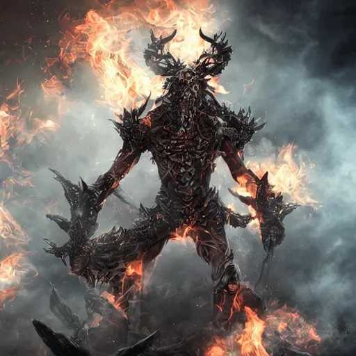 Prompt: a epic god from hell with smoke
4K evil looking